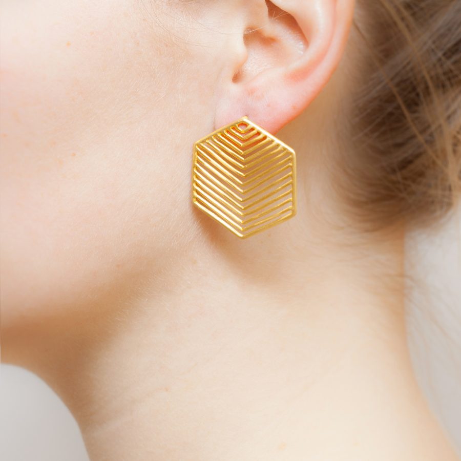 Art Deco Hexagon Grid Earrings