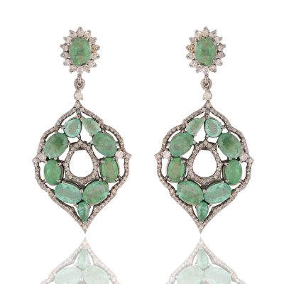 1930's Inspired Emerald & Diamond Drop Earrings