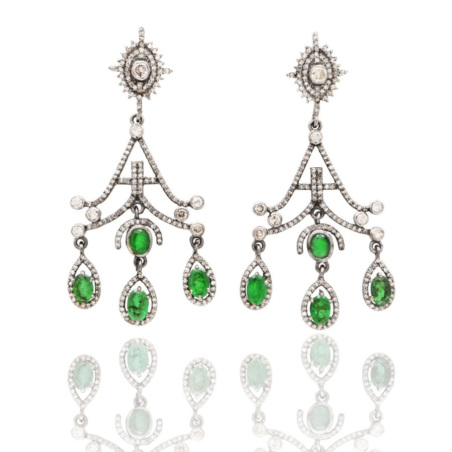Art Deco Emerald and Diamond Chandelier Earrings