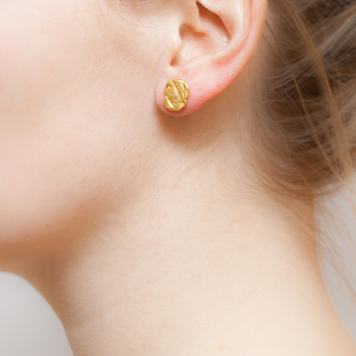 Simple Uneven Hammered Gold Stud 