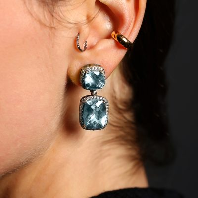 Classic Vintage Inspired Blue Topaz Double Drop Earrings