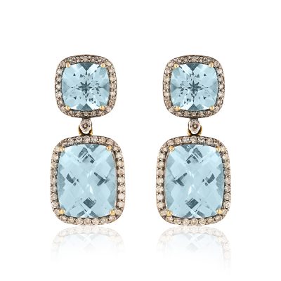 Classic Vintage Inspired Blue Topaz Double Drop Earrings