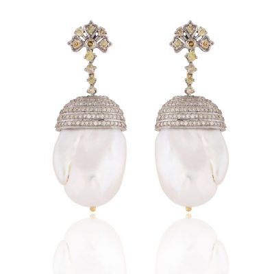 Art Deco Vintage Inspired 1920's Pearl and Diamond Earrings