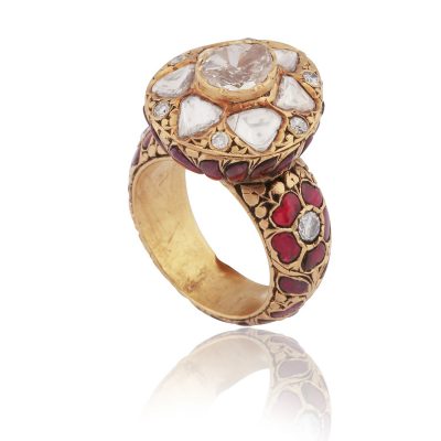 22kt Gold, Ruby & Uncut Diamond Ring (ancient technique)