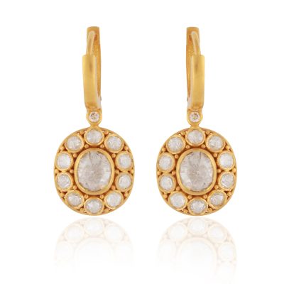 18kt Gold Rose Cut Diamond Drop Loop Earrings