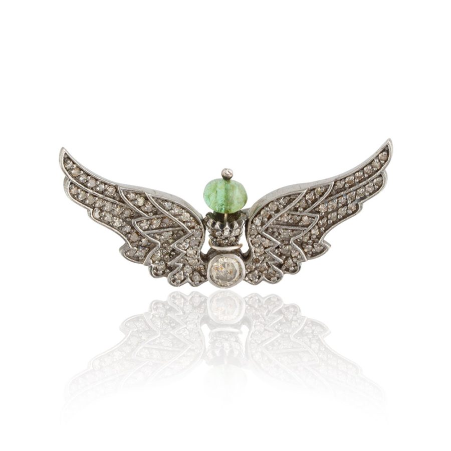 Angel Wing Diamond & Emerald Pendant