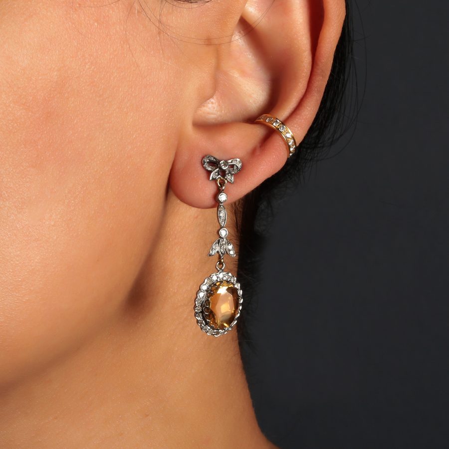 1920's Art Deco Citrine and Diamond Earrings