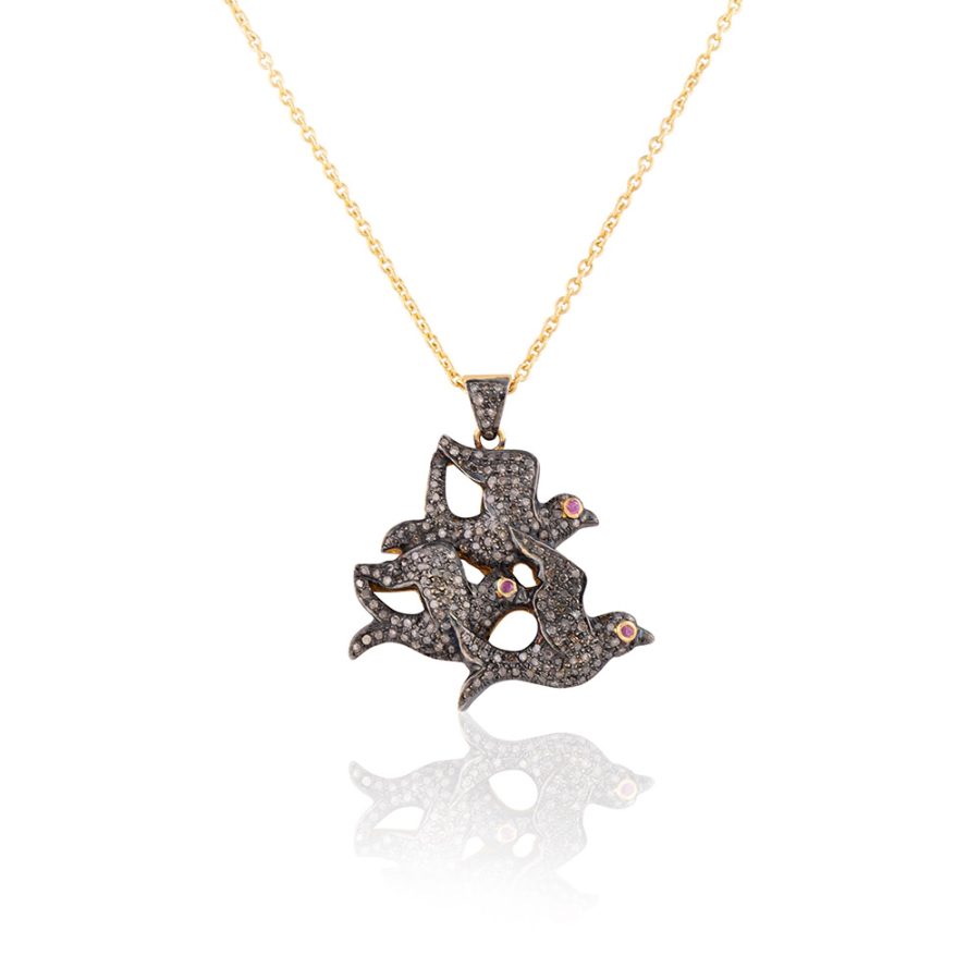 Ruby & Diamond Doves of Peace (Pendant Necklace)