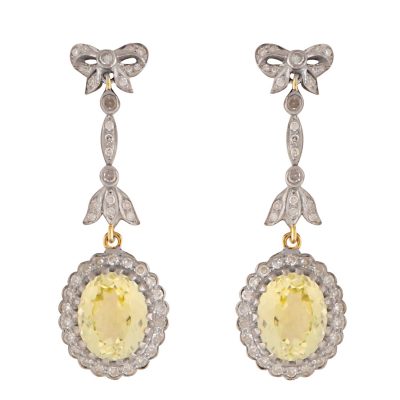 1920's Art Deco Lemon Quartz and Diamond Earrings