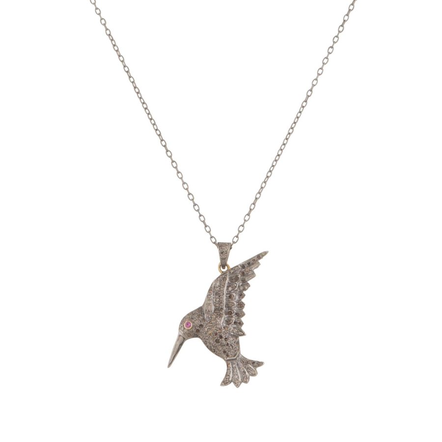 Ruby & Diamond Bird Pendant Necklace