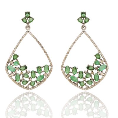 1930’s Abstract Emerald and Diamond Tear Drop Earrings