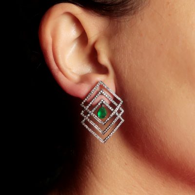 Grid Diamond & Emerald Earrings