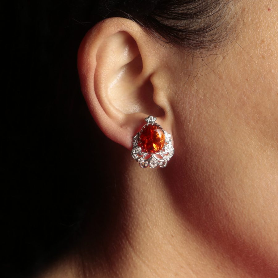 1930’s Inspired Art Deco Stud Earrings with Citrine and Diamonds