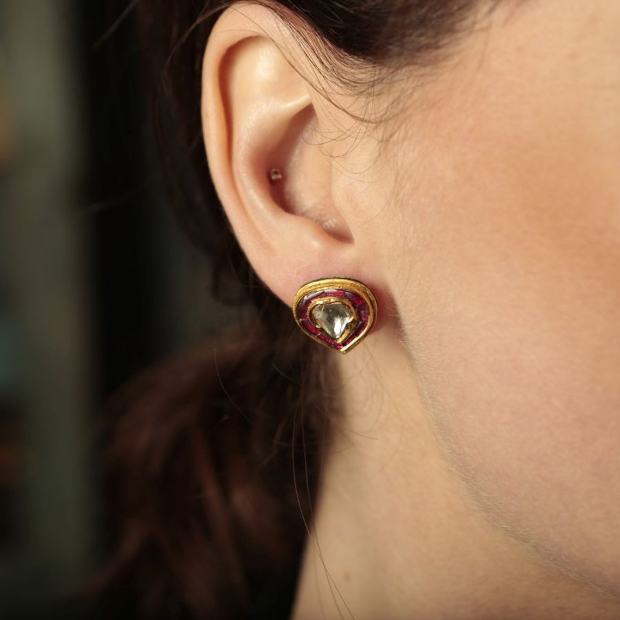 Diamond , Ruby and Enamel Stud Earrings