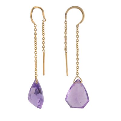 18kt Gold Purple Amethyst Dainty Loop Drop Earrings