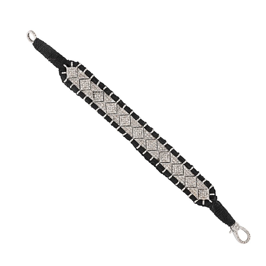 9th Century Inspired Diamond Bracelet on Cotton & Silver