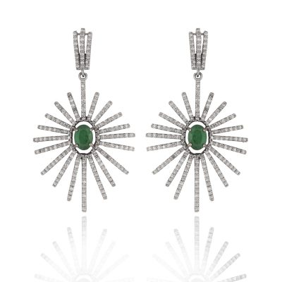 Art Deco Emerald & Diamond Starburst Earrings