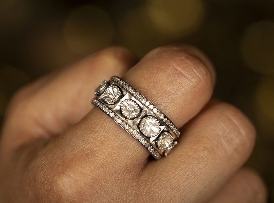 Classic 15th Century Natural Sliced Diamond Ring Band