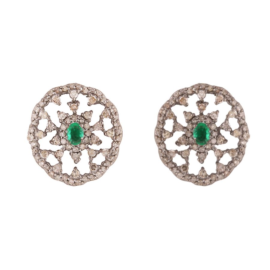 Classic Simple Emerald & Diamond Stud Earrings
