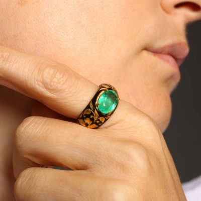 Oval Emerald and Enamel Ring