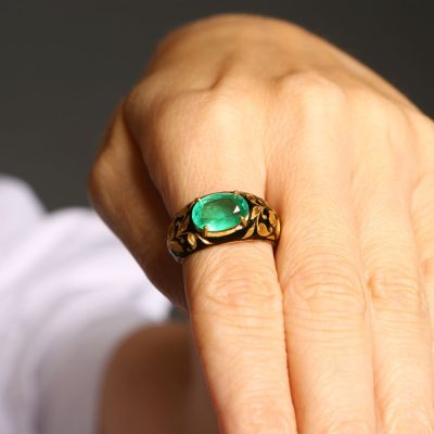 Oval Emerald and Enamel Ring