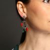 Bird Diamond, Emerald & Coral Drop Earrings - Image 5
