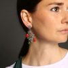 Bird Diamond, Emerald & Coral Drop Earrings - Image 3
