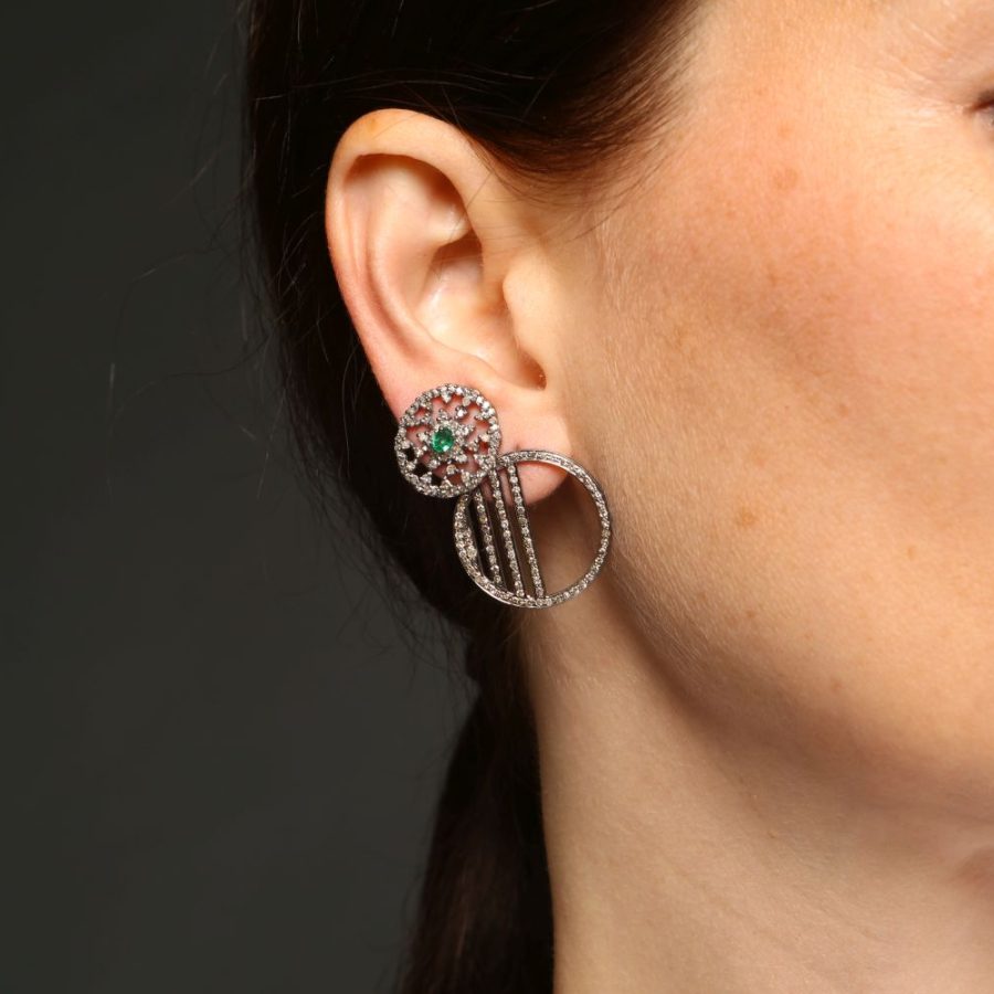 Classic Simple Emerald & Diamond Stud Earrings