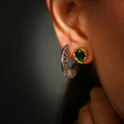 Sliced Emerald and Gold Studs