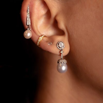 Simple Diamond & Pearl Drop Earrings