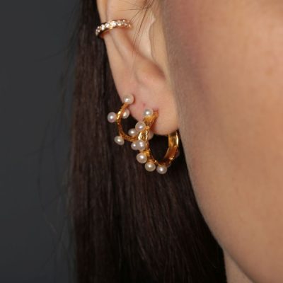 Abstract Pearl Gold Hoops