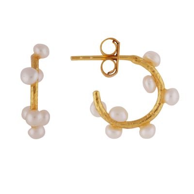 Abstract Pearl Gold Hoops