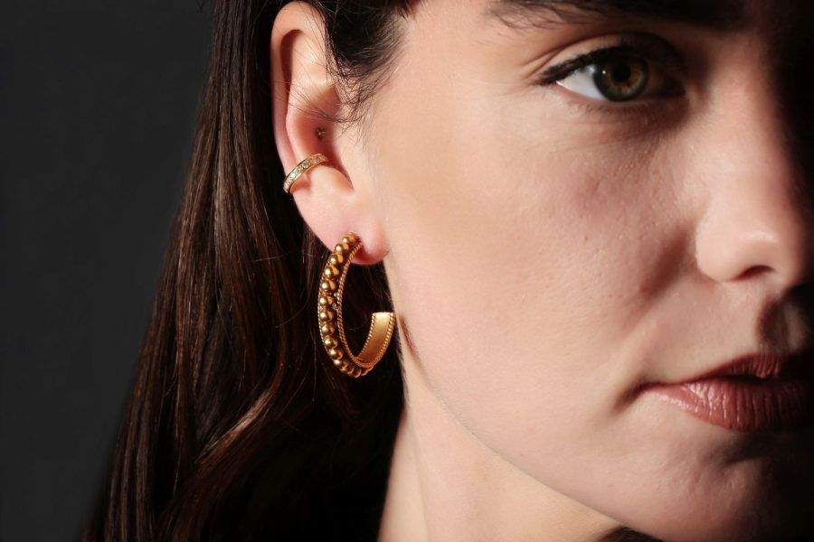 Gold Ball Hoop Earrings - Image 2