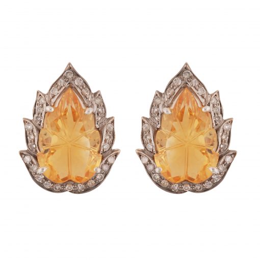 Citrine & Diamond Stud Earrings