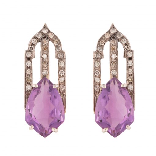 Palace Grid Amethyst & Diamond Earrings