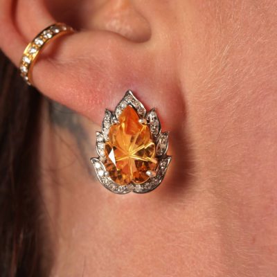 Citrine & Diamond Stud Earrings