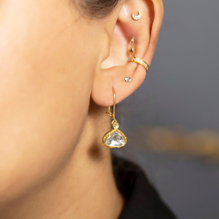 'Jodha' 22kt Heirloom Classic Raw Sliced Diamond Drop Earrings