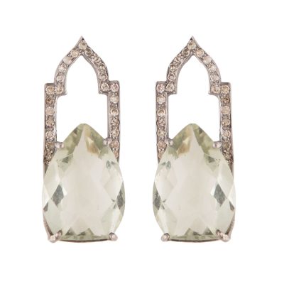 Archway Palace Grid Diamond & Green Amethyst Earrings