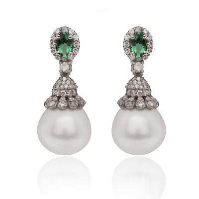 Jubilee Emerald, Diamond & Pearl Drop Earrings