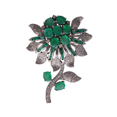 Emerald & Diamond Floral Brooch (Inspired by her late HRH Queen Elizabeth)