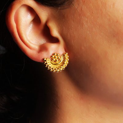 Granulated Textured Half Moon Stud Earrings