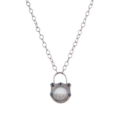 Diamond & Sapphire Locket Charm Pendant/Necklace