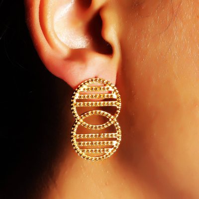 Double Sphere Mandala Granulated Grid Earrings