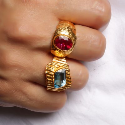 Hammered Gold, Ruby Ring Band