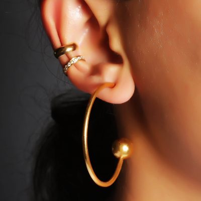 Hoop Earring with Gold Ball Detail