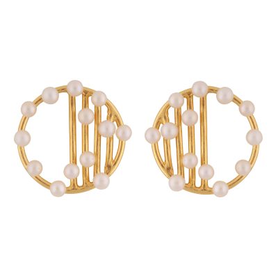 Pearl Gridded Mandala Earrings