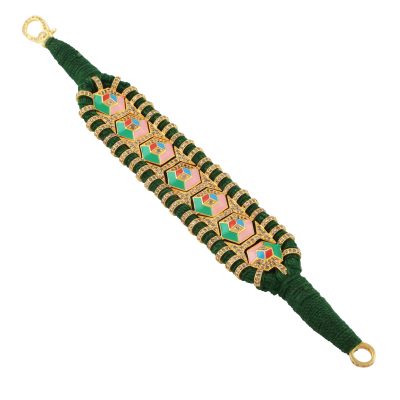 Geometric Pink & Green Enamel & Diamond Bracelet