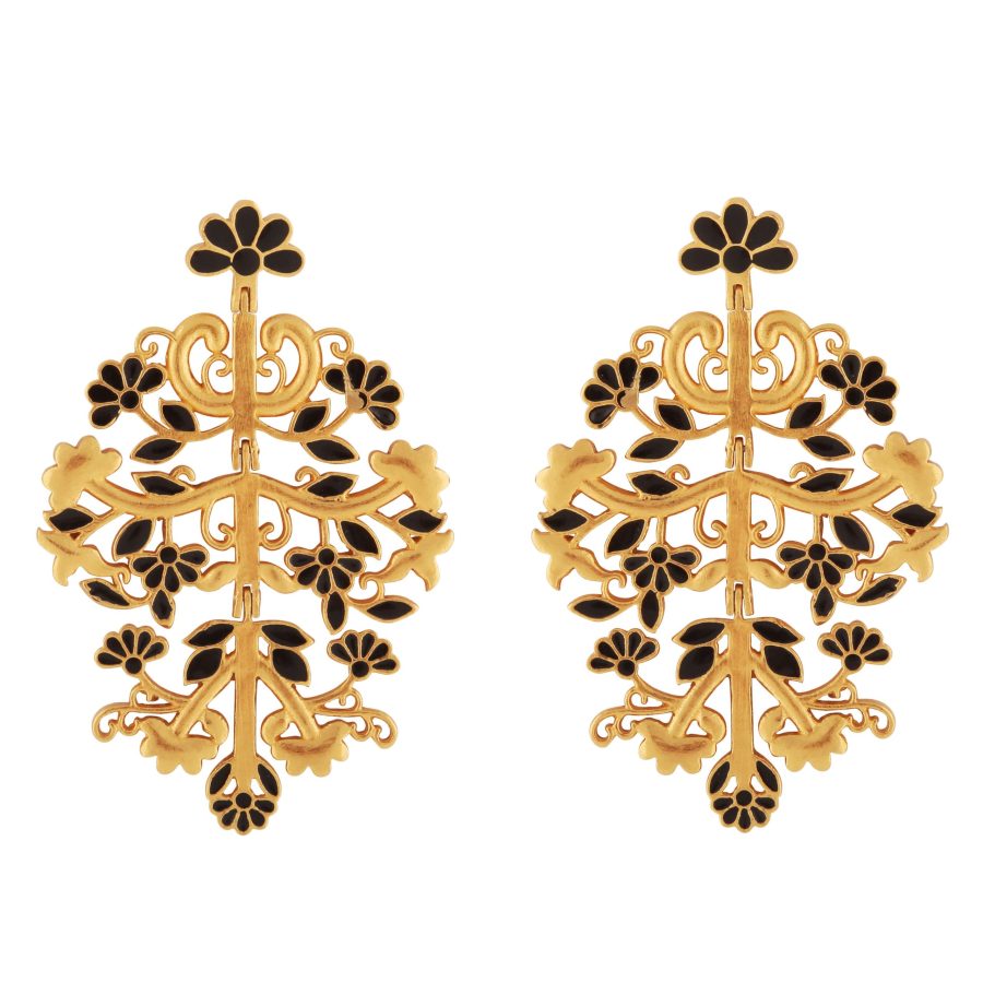 15th Century Inspired Mughal Mural Motif Earrings (Enamel & Vermeil)