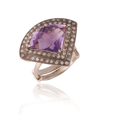 Adjustable Purple Amethyst & Diamond Temple Dome Ring