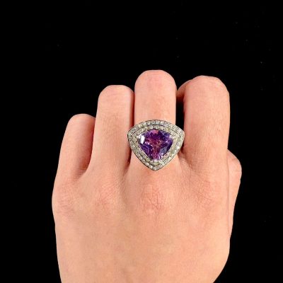 Adjustable Geometric Purple Amethyst & Diamond Ring